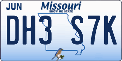 MO license plate DH3S7K