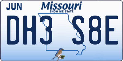 MO license plate DH3S8E