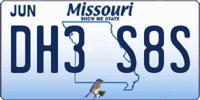 MO license plate DH3S8S