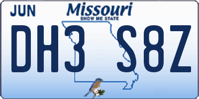 MO license plate DH3S8Z