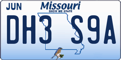 MO license plate DH3S9A