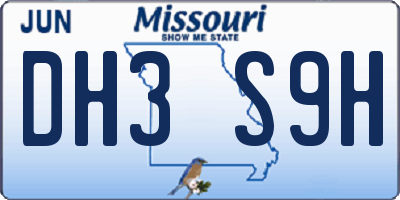 MO license plate DH3S9H