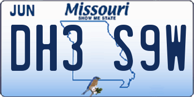 MO license plate DH3S9W