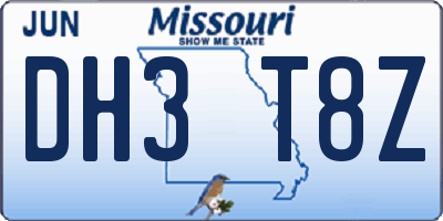 MO license plate DH3T8Z