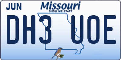 MO license plate DH3U0E