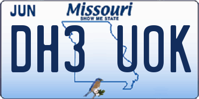 MO license plate DH3U0K