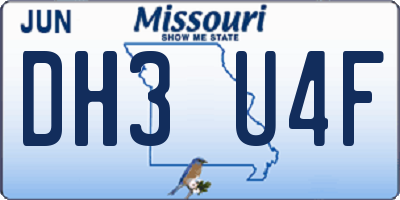 MO license plate DH3U4F