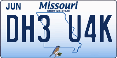 MO license plate DH3U4K