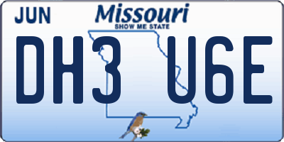 MO license plate DH3U6E