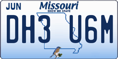 MO license plate DH3U6M