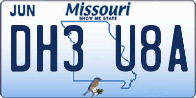 MO license plate DH3U8A