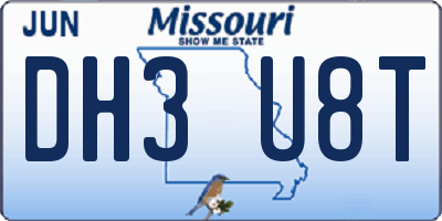 MO license plate DH3U8T