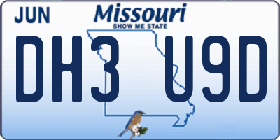 MO license plate DH3U9D