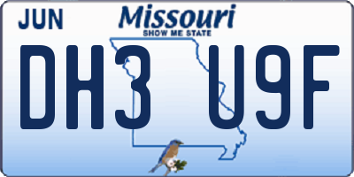 MO license plate DH3U9F