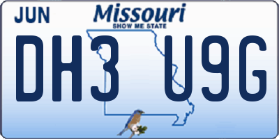 MO license plate DH3U9G