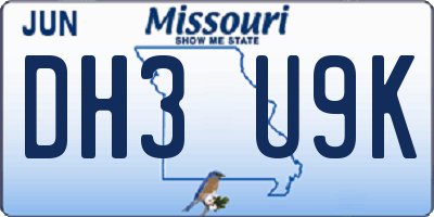 MO license plate DH3U9K