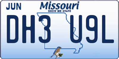 MO license plate DH3U9L