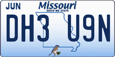 MO license plate DH3U9N
