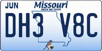 MO license plate DH3V8C