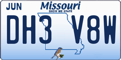 MO license plate DH3V8W