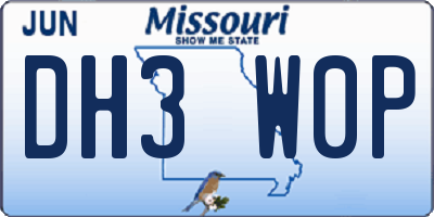 MO license plate DH3W0P
