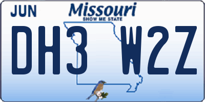 MO license plate DH3W2Z