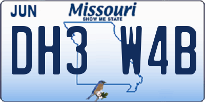 MO license plate DH3W4B