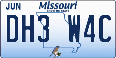 MO license plate DH3W4C