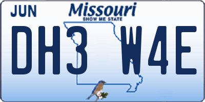 MO license plate DH3W4E