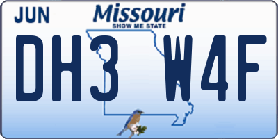 MO license plate DH3W4F