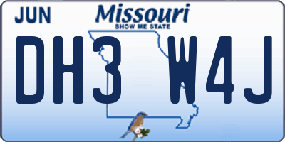 MO license plate DH3W4J
