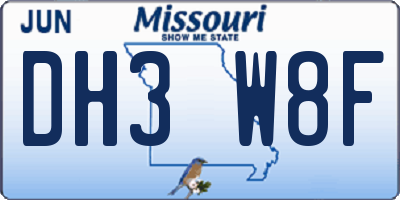 MO license plate DH3W8F