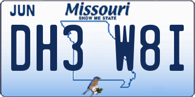 MO license plate DH3W8I