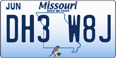 MO license plate DH3W8J