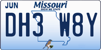 MO license plate DH3W8Y