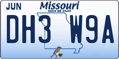 MO license plate DH3W9A