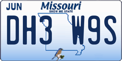 MO license plate DH3W9S