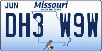 MO license plate DH3W9W