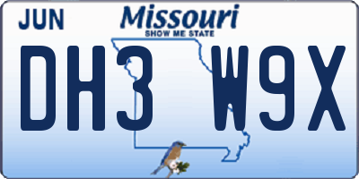 MO license plate DH3W9X
