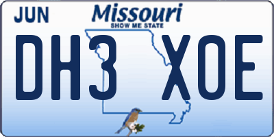 MO license plate DH3X0E