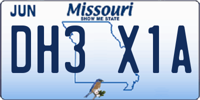 MO license plate DH3X1A