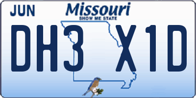 MO license plate DH3X1D