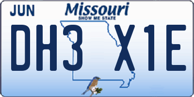 MO license plate DH3X1E