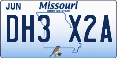 MO license plate DH3X2A