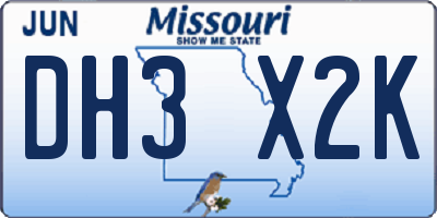MO license plate DH3X2K