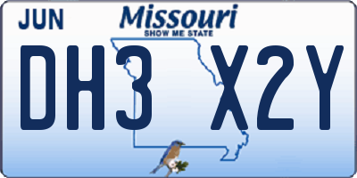 MO license plate DH3X2Y