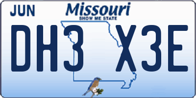 MO license plate DH3X3E