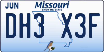 MO license plate DH3X3F