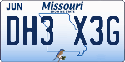 MO license plate DH3X3G
