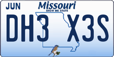 MO license plate DH3X3S